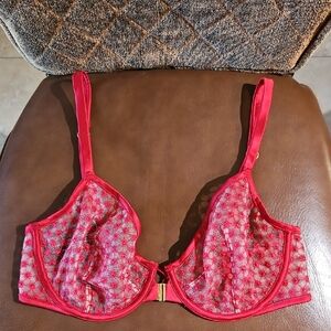 Victoria's Secret Unlined Demi Front Close Underwire Floral Embroidery Sheer Bra